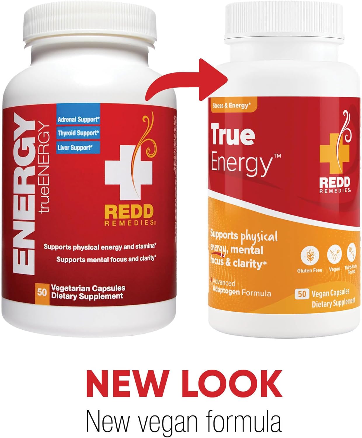 Redd Remedies True Energy Supplement - 50 Vegan Capsules for Energy Production and Stamina