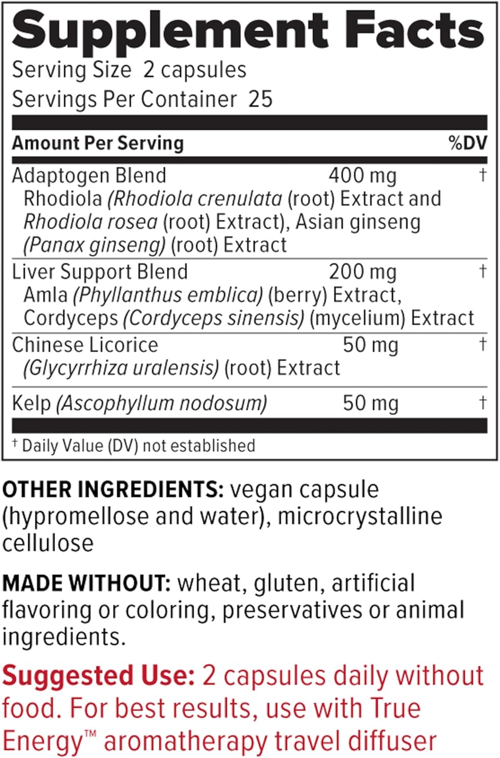 Redd Remedies True Energy Supplement - 50 Vegan Capsules for Energy Production and Stamina