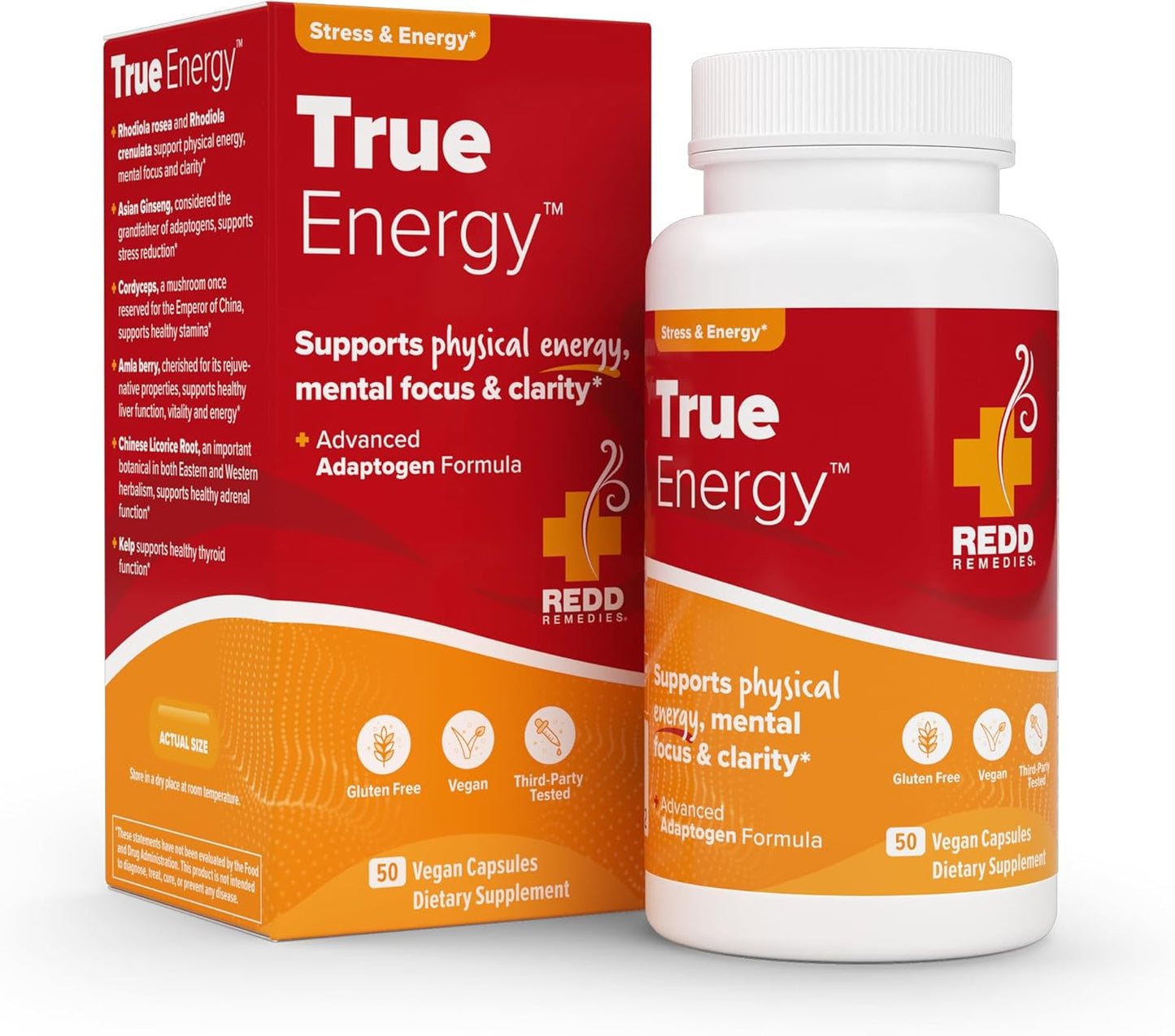 Redd Remedies True Energy Supplement - 50 Vegan Capsules for Energy Production and Stamina