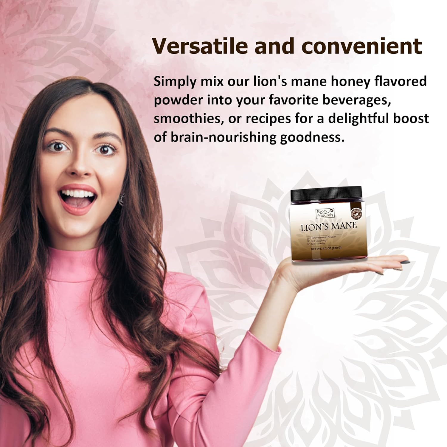 Reddy Naturals Aryana Lion’s Mane Powder with Beta Glucan & Acacia Gum - Cognitive and Immune Support - Sugar-Free Orange - 30 Servings