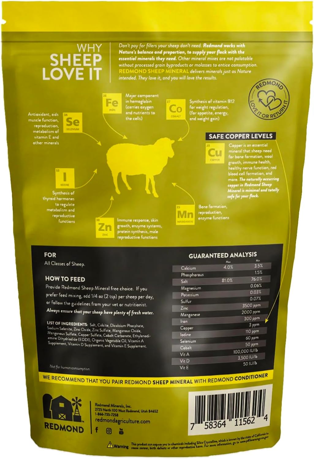 Redmond All Natural Sheep Mineral Supplement - Supports Optimal Health and Growth with Essential Trace Minerals - 5 lbs