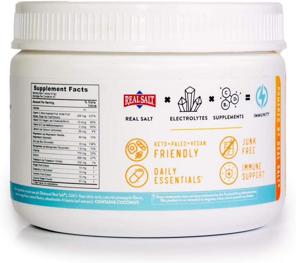 REDMOND Re-Lyte Immunity Pineapple Orange Multivitamin Supplement Mix - Boost Your Health and Wellness