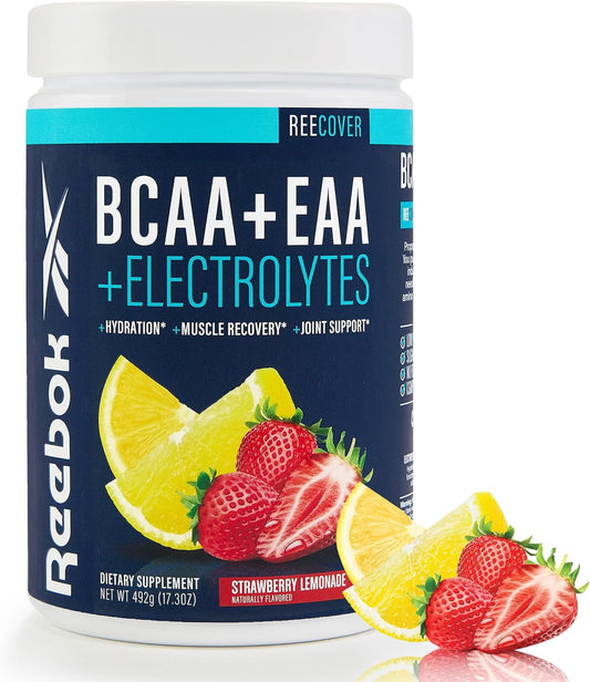Reebok ReeCover Strawberry Lemonade: BCAA, EAA, Electrolytes Blend for Muscle Recovery - 30 Servings