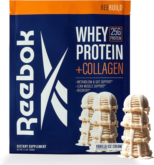 Reebok Whey Protein + Collagen Powder | 25g Protein, 9 Amino Acids | Muscle Growth, Joint Health, Gut Support | Vanilla Ice Cream Flavor
