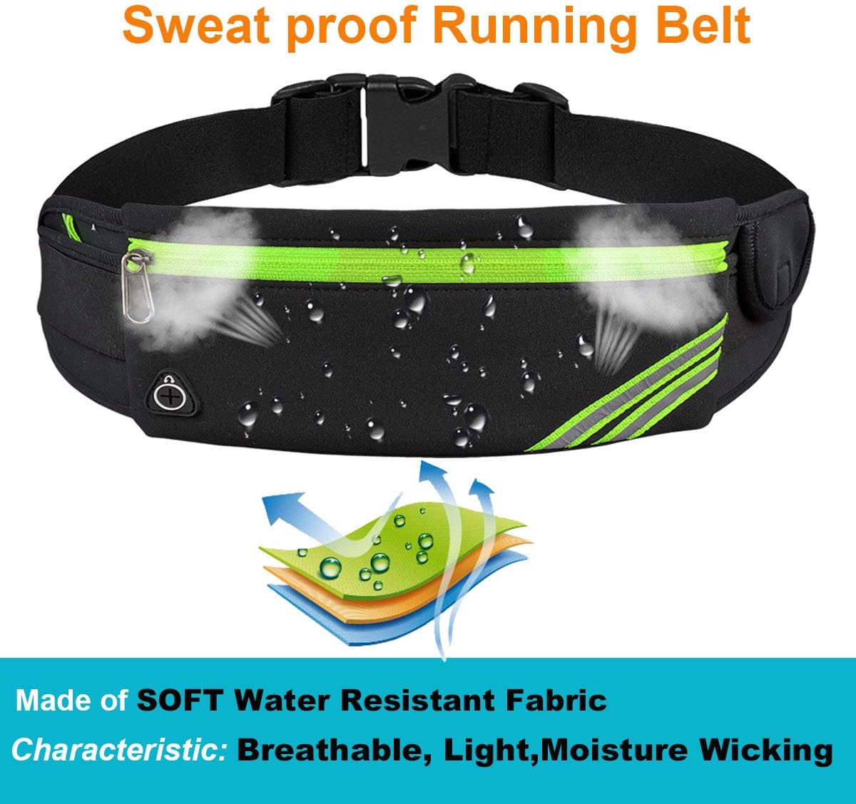 Reflective Slim Running Belt Fanny Pack for Hiking, Cycling, and Workouts - Waist Pack Bag with Jogging Pocket, Travel Money and Phone Holder