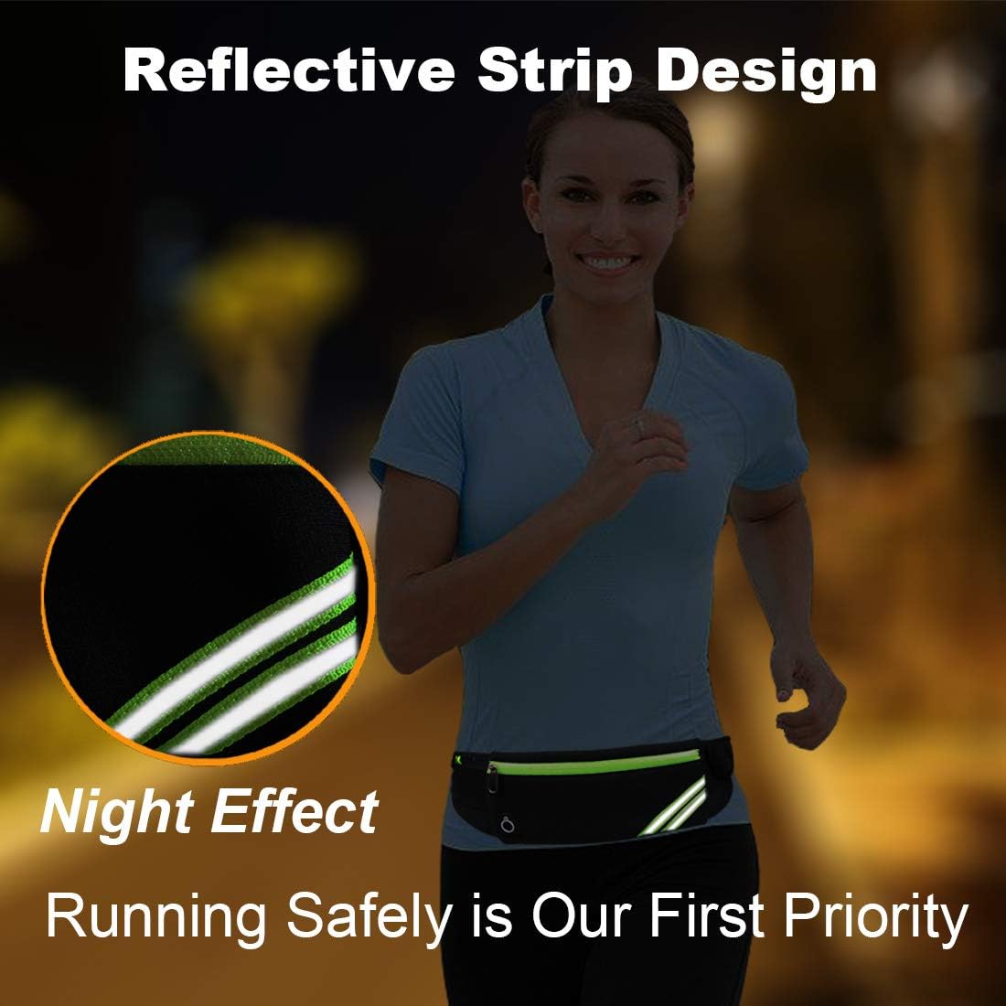 Reflective Slim Running Belt Fanny Pack for Hiking, Cycling, and Workouts - Waist Pack Bag with Jogging Pocket, Travel Money and Phone Holder