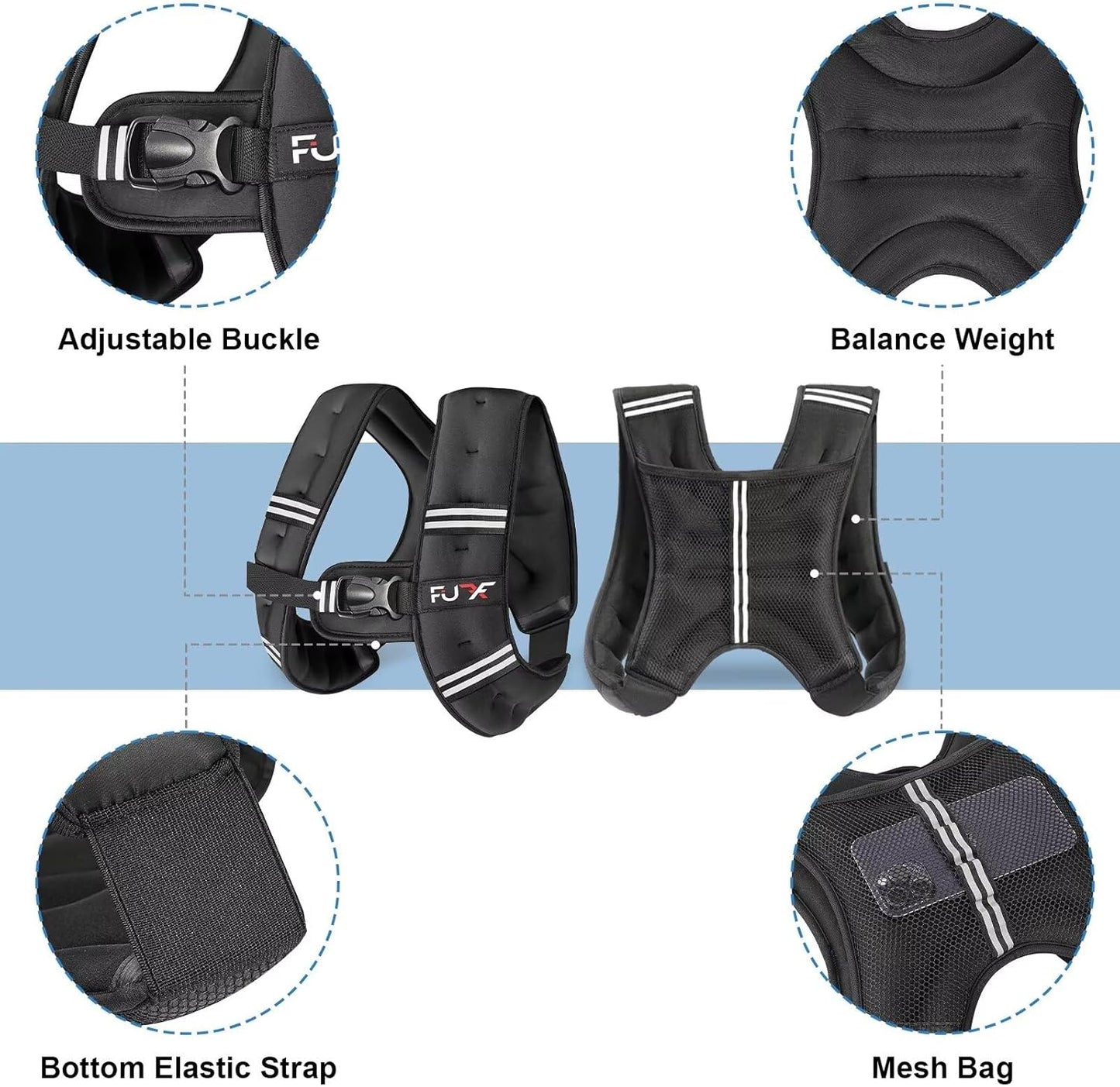 Reflective Stripe Weighted Vest for Strength Training Running - Available in 5lb to 30lb Weights for Men and Women