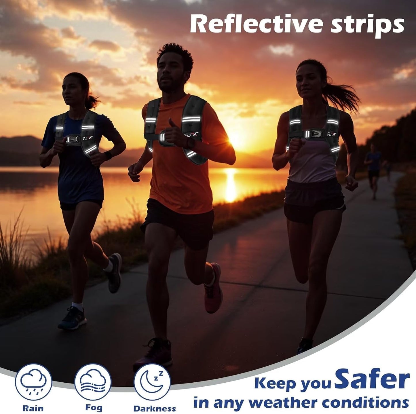 Reflective Stripe Weighted Vest for Strength Training Running - Available in 5lb to 30lb Weights for Men and Women