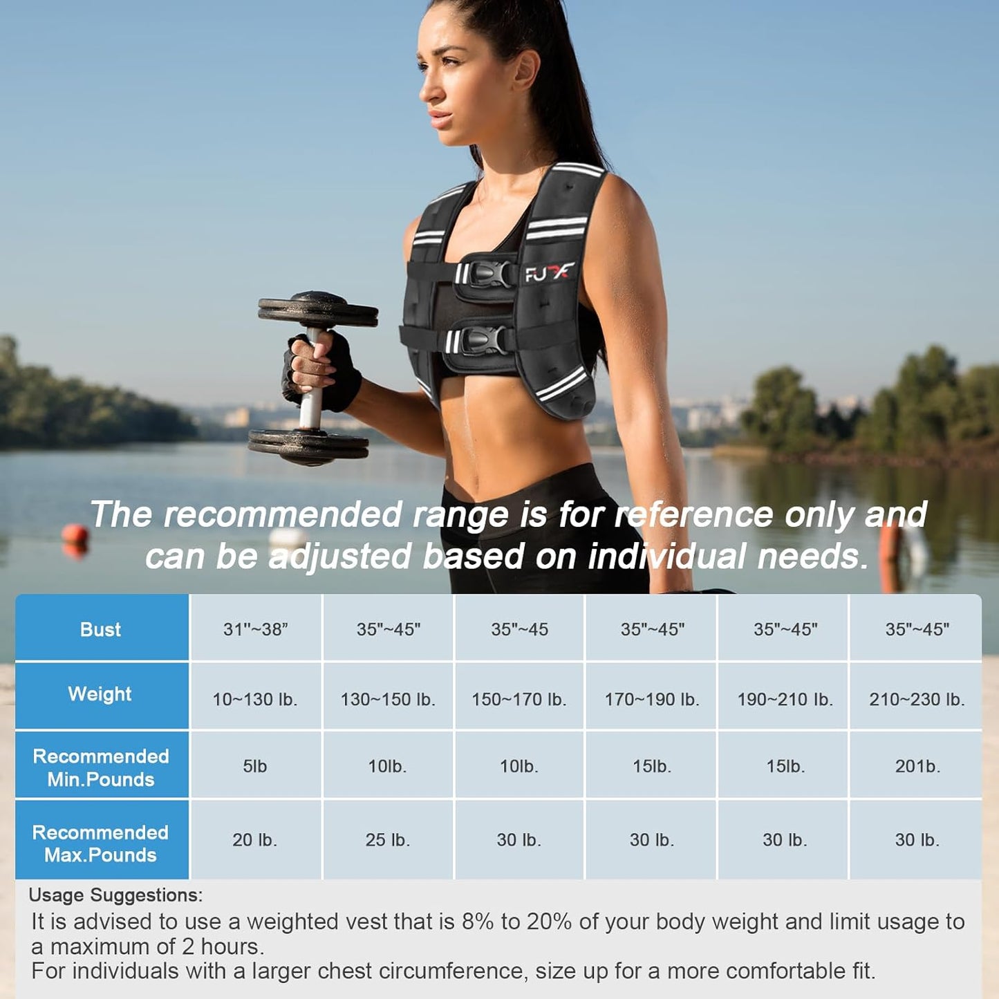Reflective Stripe Weighted Vest for Strength Training Running - Available in 5lb to 30lb Weights for Men and Women