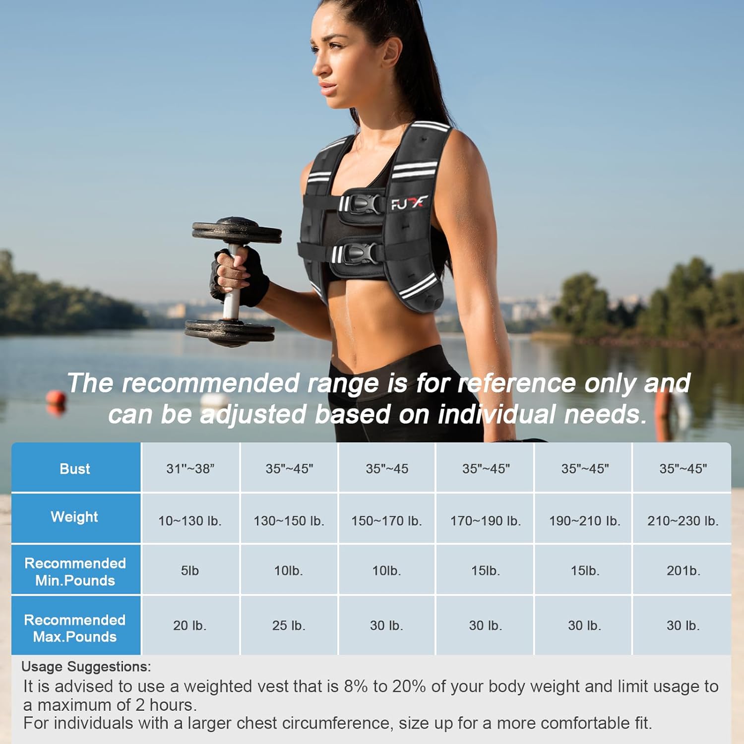 Reflective Stripe Weighted Vest for Strength Training Running - Available in 5lb to 30lb Weights for Men and Women