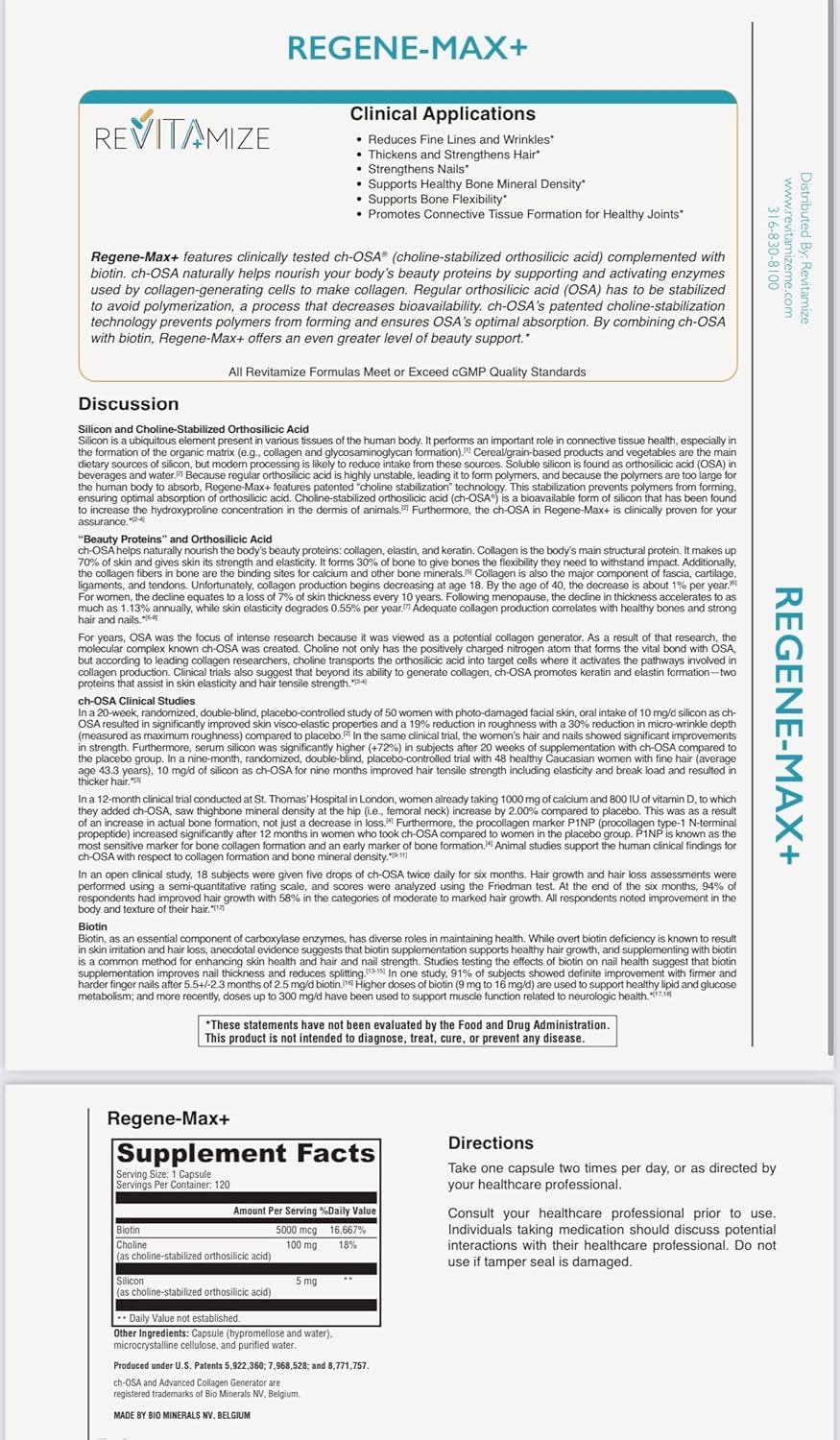 Regene-MAX+ Biotin Supplement for Hair, Skin, and Nails. Enhance Collagen Production, Reduce Fine Lines and Wrinkles