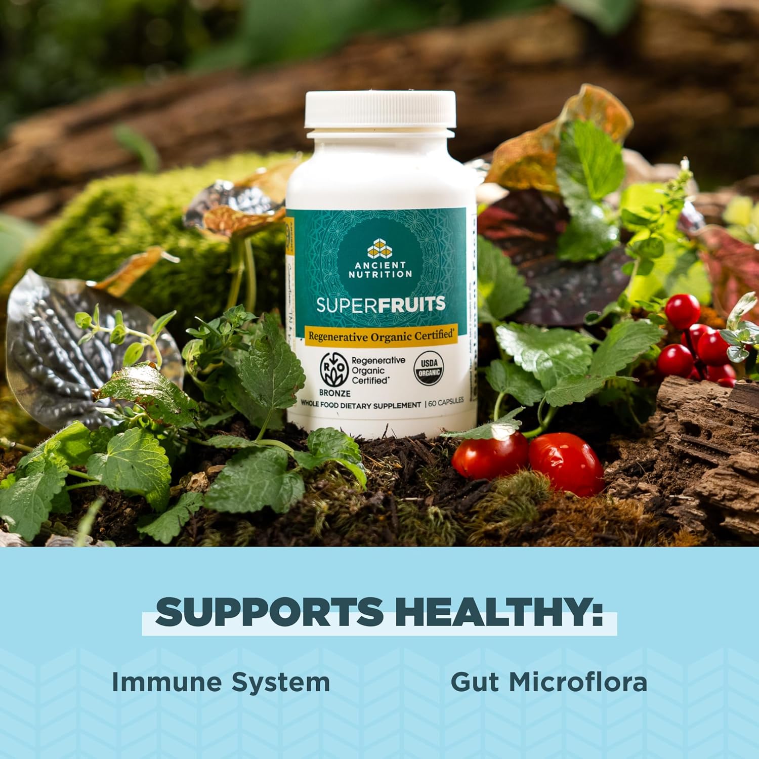 Regenerative Organic SuperFruits Capsules with Probiotics - Gut & Immune System Support - Dragonfruit, Mulberry, Goji - 60 Count