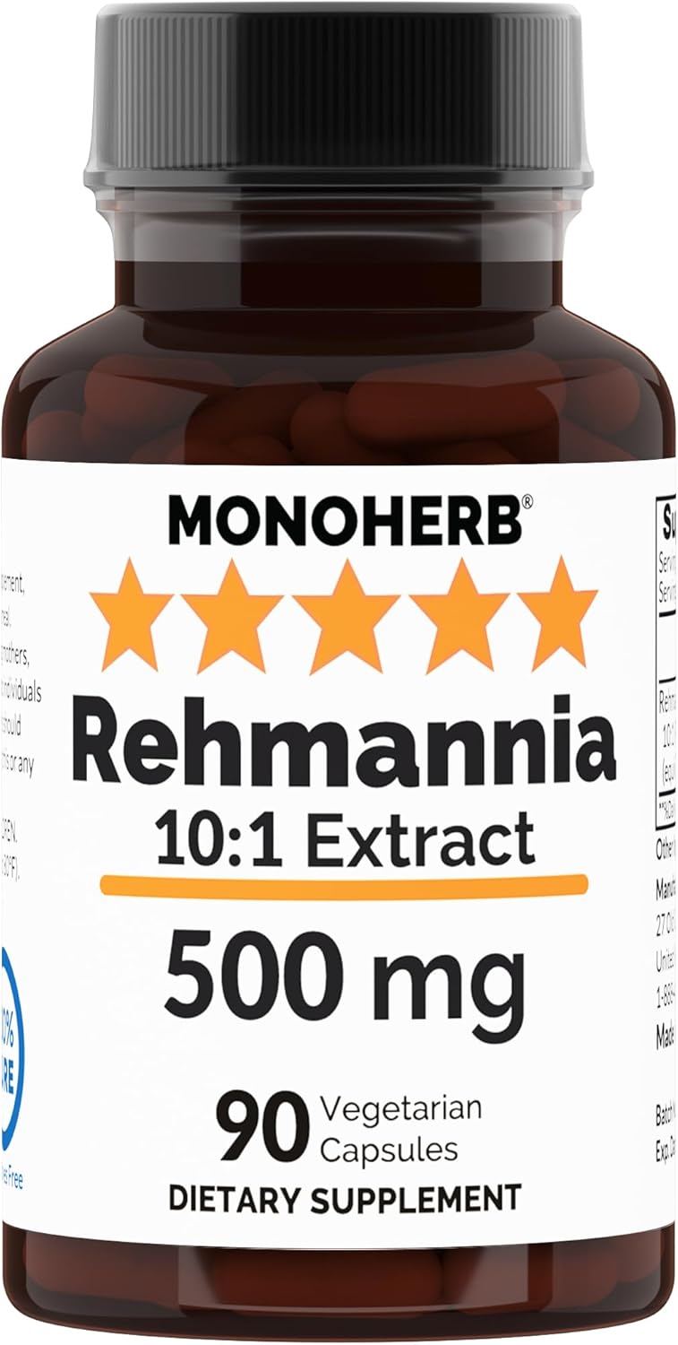 Rehmannia Glutinosa Extract Capsules - 500 mg, 90 Count - Natural Monoherb Supplement for 90 Servings