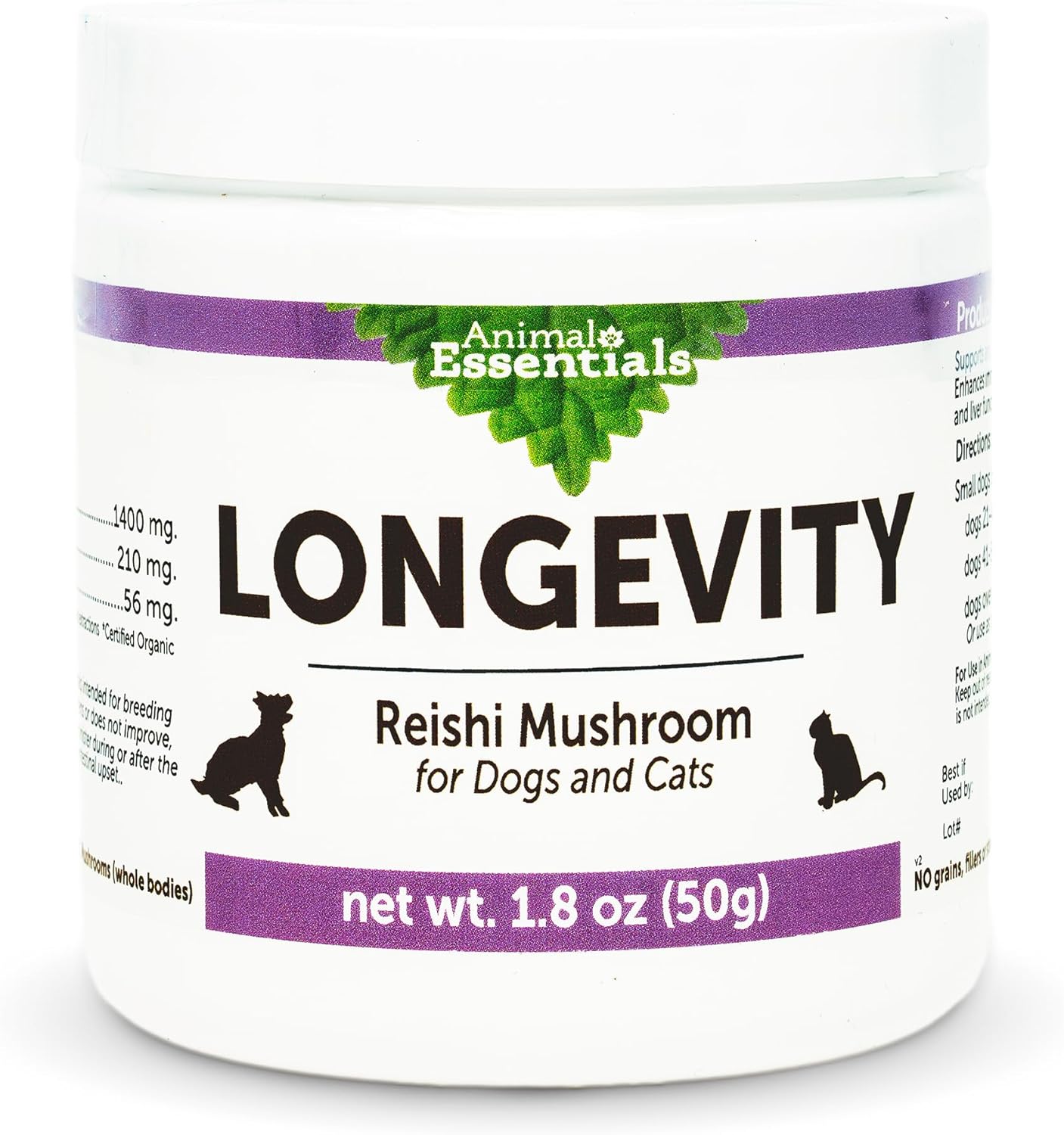 Reishi Mushroom Supplement for Dogs & Cats - Supports Cardiovascular & Liver Health, Longevity, Antioxidant - 1.8 Oz