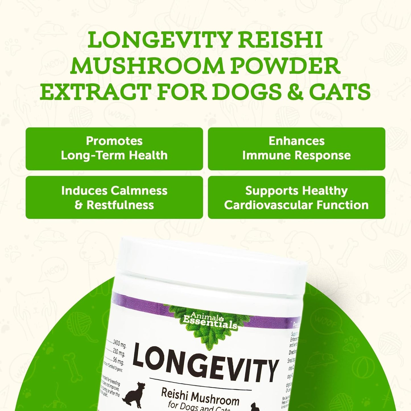 Reishi Mushroom Supplement for Dogs & Cats - Supports Cardiovascular & Liver Health, Longevity, Antioxidant - 1.8 Oz