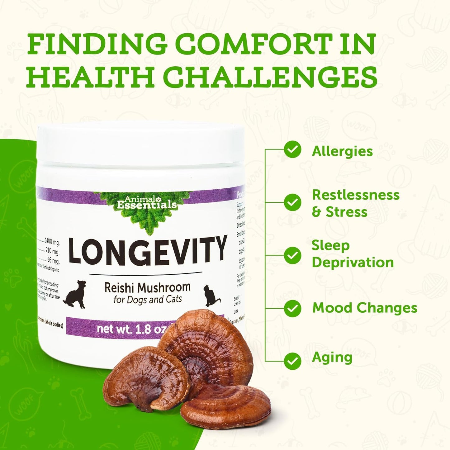 Reishi Mushroom Supplement for Dogs & Cats - Supports Cardiovascular & Liver Health, Longevity, Antioxidant - 1.8 Oz