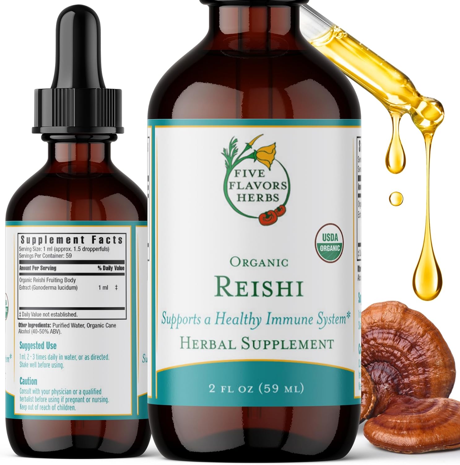 Reishi Tincture Herbal Supplement for Nervous, Immune, Respiratory, Cardiovascular & Metabolic Health - 2 Fl Oz