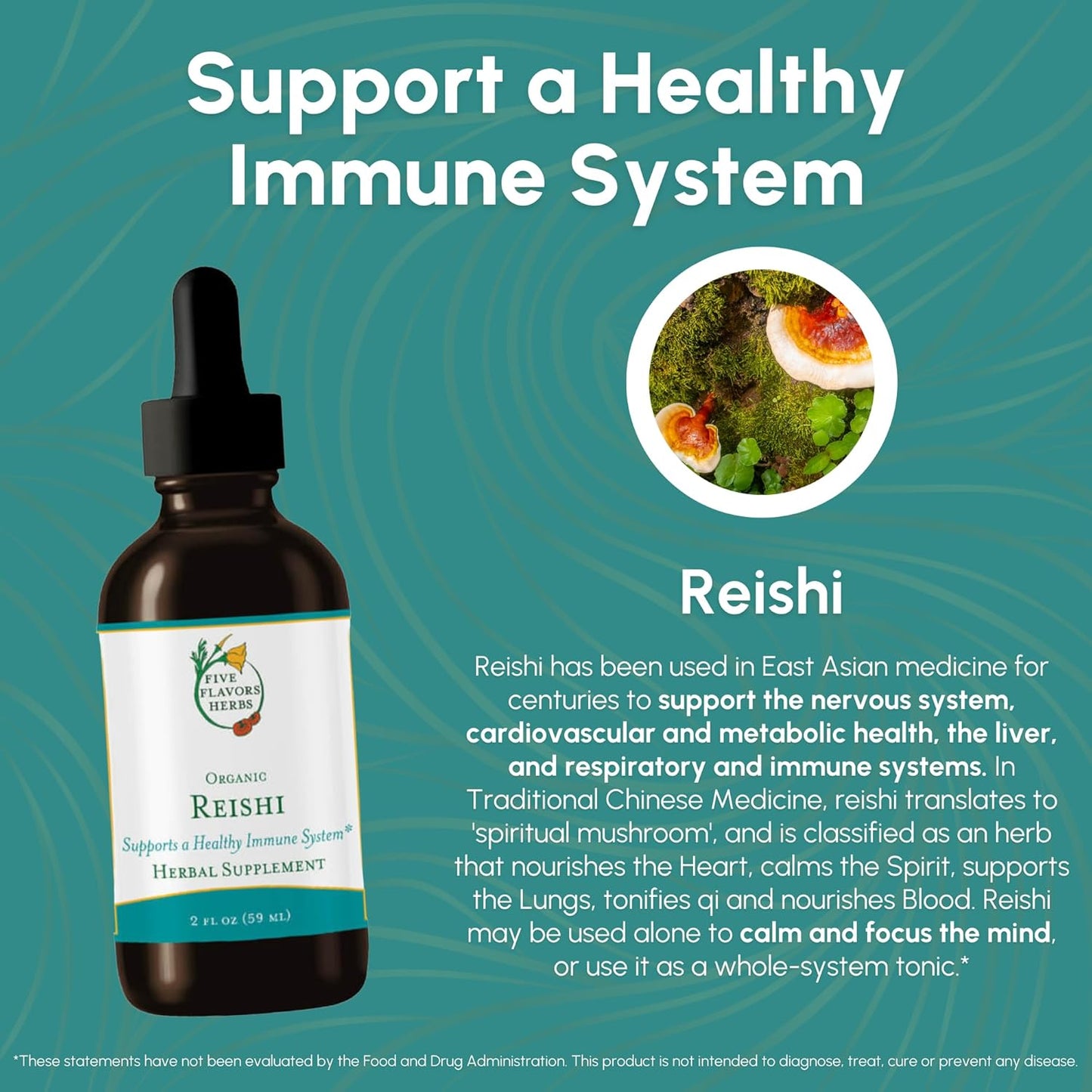 Reishi Tincture Herbal Supplement for Nervous, Immune, Respiratory, Cardiovascular & Metabolic Health - 2 Fl Oz