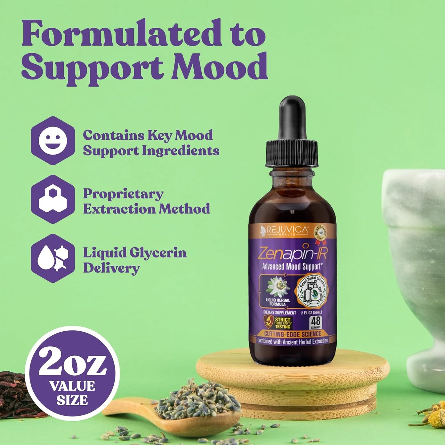 Rejuvica Health Zenapin-IR Mood Support Supplement with Kava Kava, Ashwagandha, Passionflower, and B-Vitamins