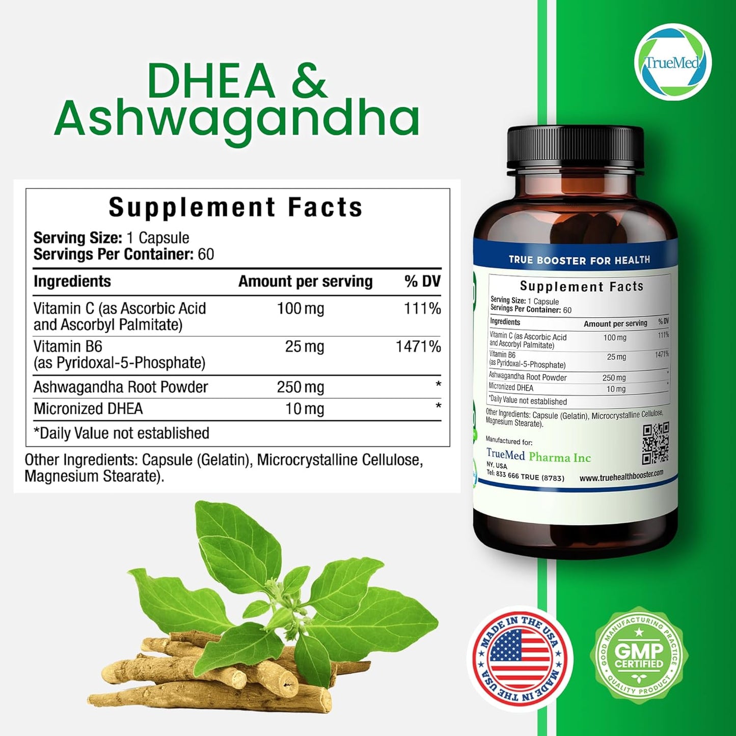 Relaxation & Energy Support: DHEA & Ashwagandha Supplement 385mg Formula with Vitamin C & B6 - 60 Capsules
