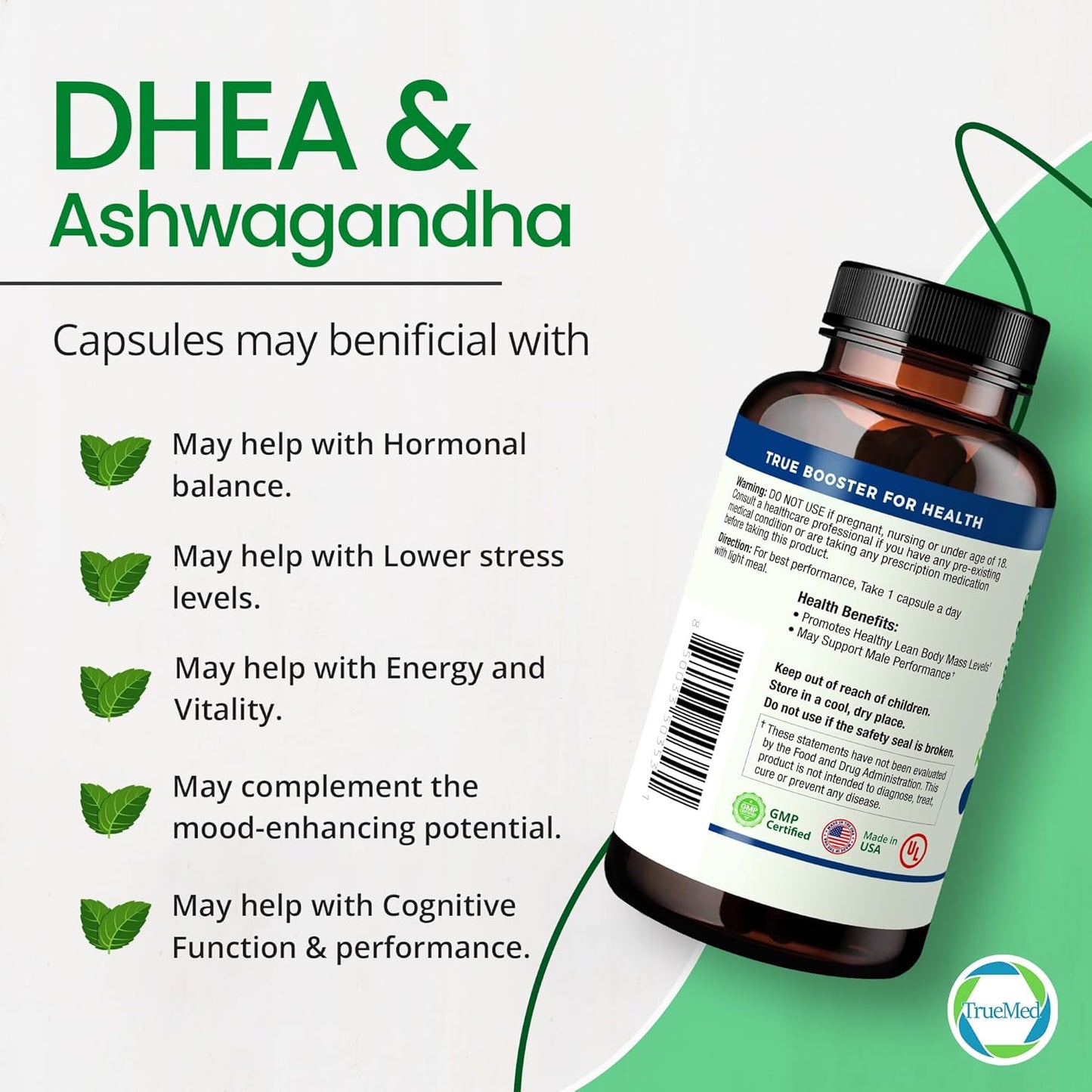 Relaxation & Energy Support: DHEA & Ashwagandha Supplement 385mg Formula with Vitamin C & B6 - 60 Capsules