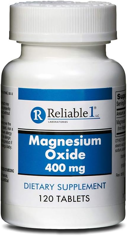 Reliable-1 Laboratories Magnesium Oxide 400mg Tablets - Bone and Heart Health Supplement for Women and Men - 120 Count Bottle