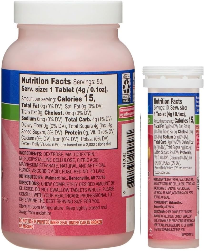 ReliOn Glucose Tablets - Fruit Punch Flavor - 50 Tablets with On-The-Go Tube, Bonus 10 Tablets