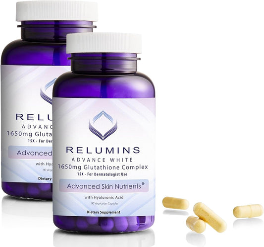 Relumins 1650mg Glutathione Complex Supplement with Hyaluronic Acid & Antioxidants - 180 Veggie Capsules