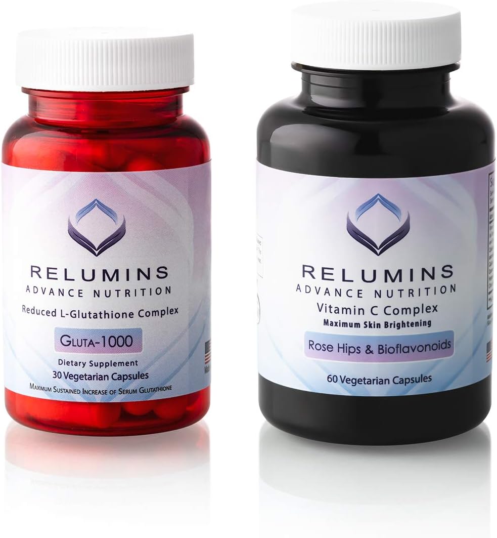 Relumins Advance Nutrition Gluta 1000 and Vitamin C MAX Skin Lightening Complex - 30 Glutathione + 60 Vitamin C Capsules