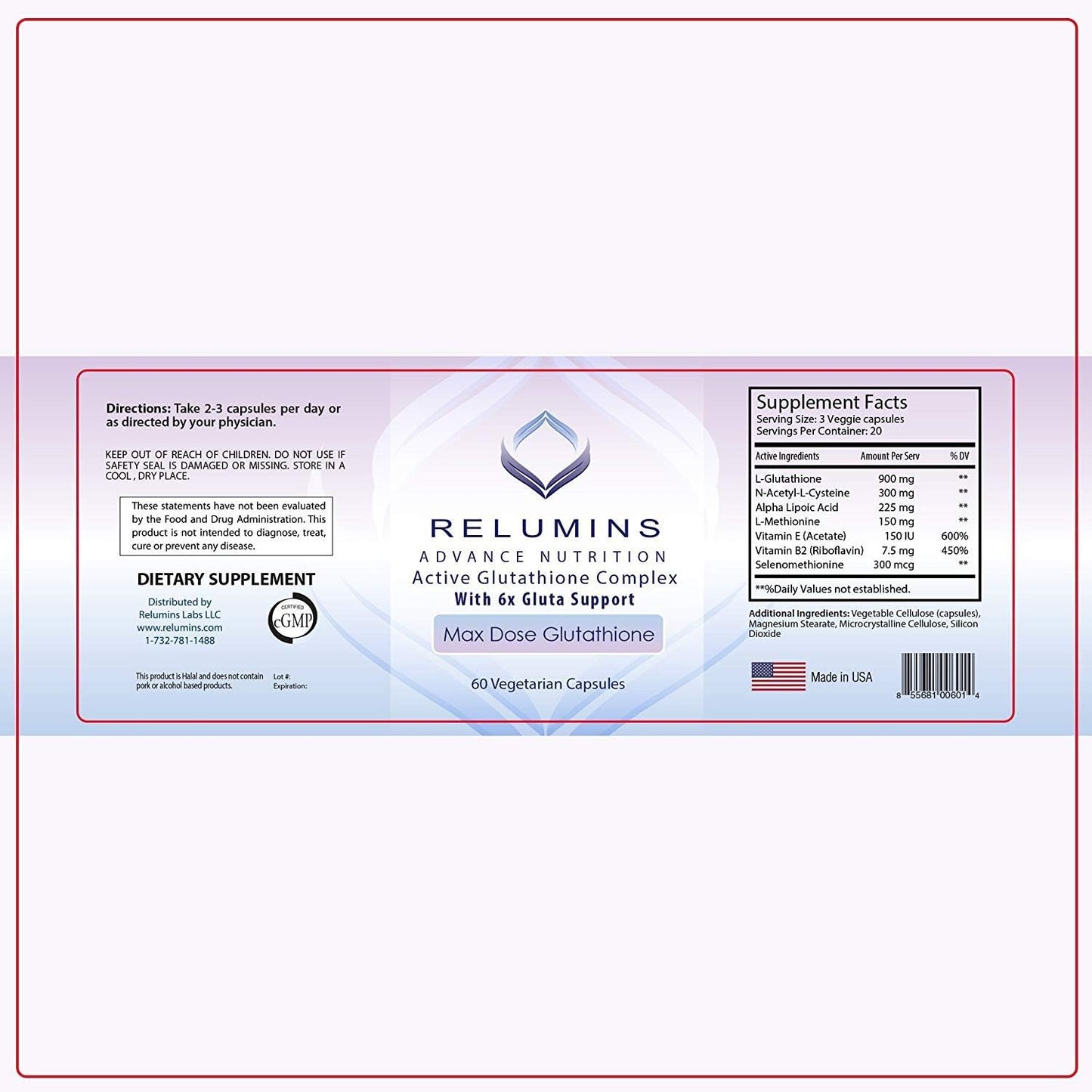 Relumins Advance White Glutathione Complex Capsules - Skin Brightening & Repair Formula with 6X Boosters - 1800 Capsules Total