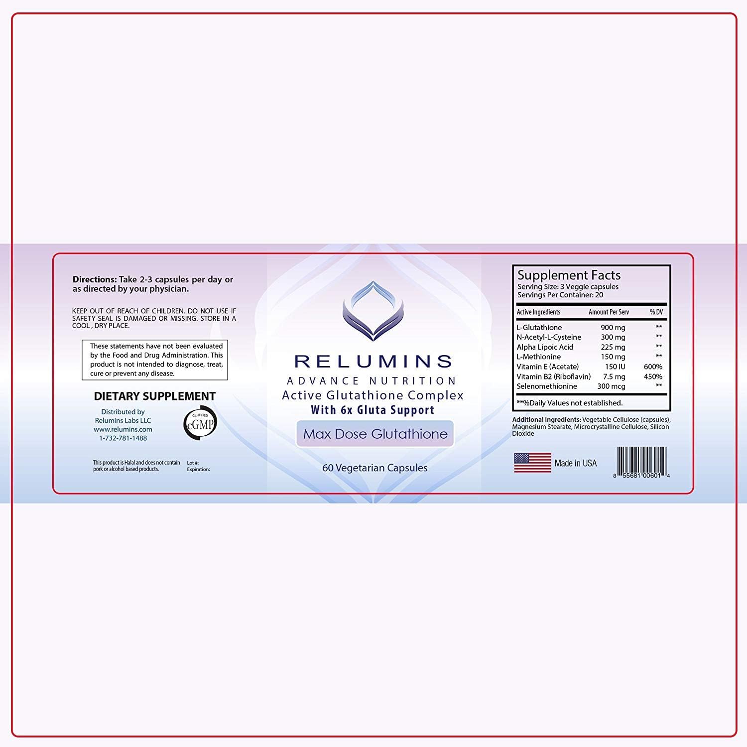 Relumins Advance White Glutathione Complex Capsules - Skin Brightening & Repair Formula with 6X Boosters - 1800 Capsules Total