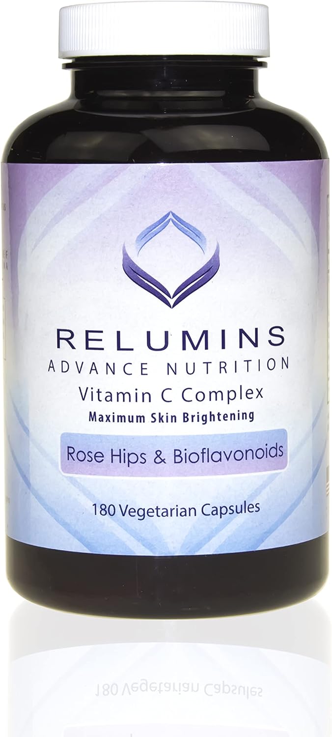 Relumins Advanced Vitamin C Supplement with Rose HIPS & Bioflavonoids - MAX Skin Brightening Complex, 1000mg VIT C, 180 Capsules - 1 Bottle