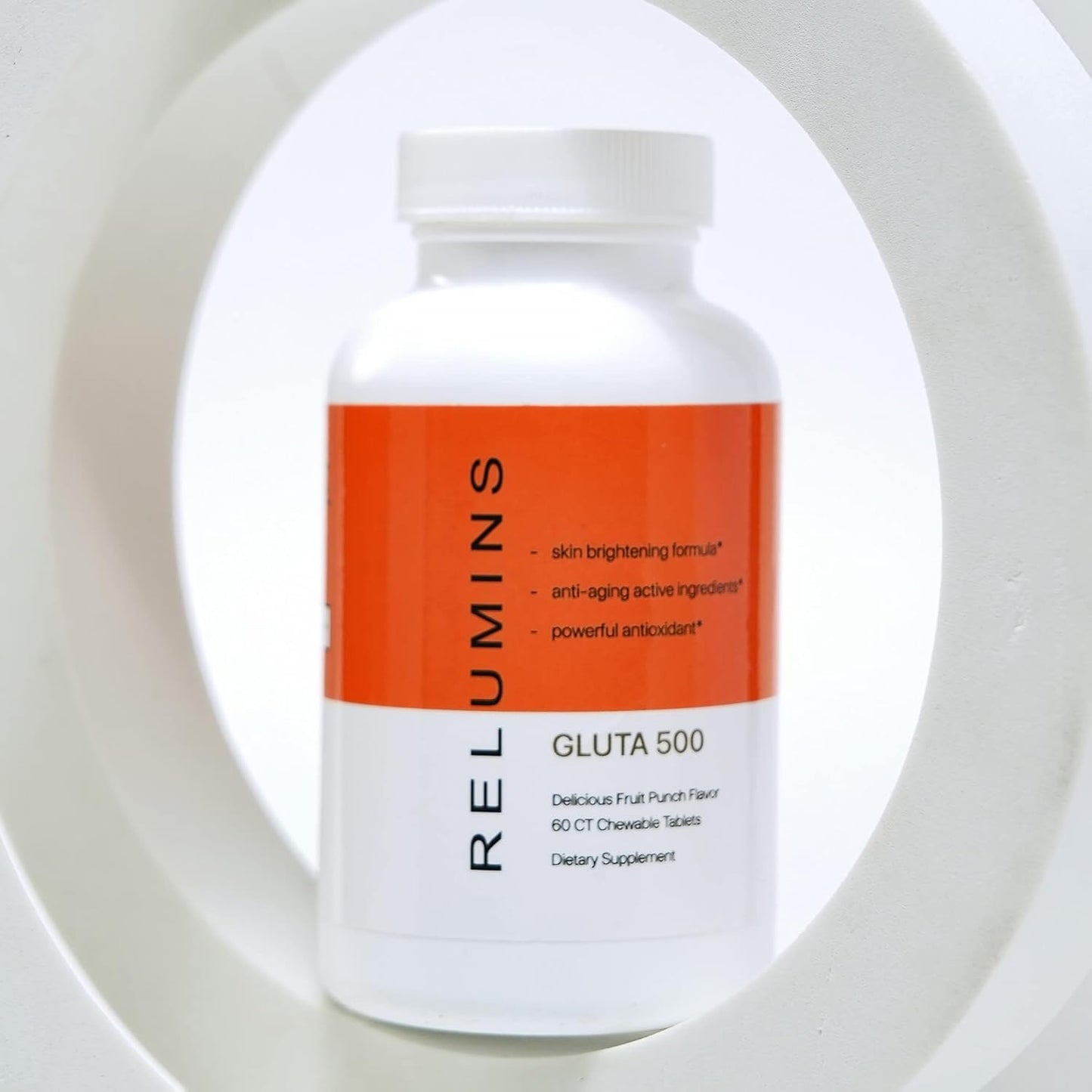 Relumins Gluta 500 Chewable Sublime Wall Complex with Hyaluronic Acid, Vitamin C, Biotin - Fruit Punch Flavor - 60 Count