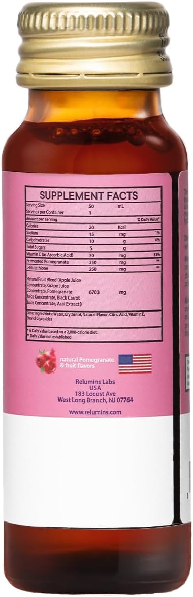Relumins Glutathione Drink Pomegranate Flavor - Enhances Skin Brightness, Collagen Production, and Moisture - 20 Bottles x 50mL Gluta Shot