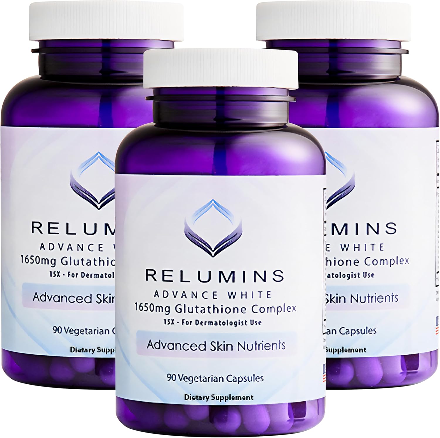 Relumins Glutathione Supplement - High-Potency 1650mg Reduced Glutathione Complex with Alpha Lipoic Acid, Rose HIPS, and Vitamin E - 270 Veggie Capsules
