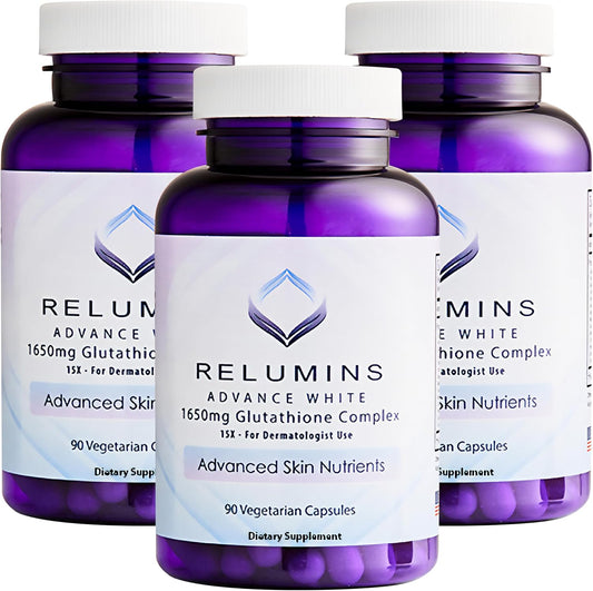 Relumins Glutathione Supplement - High-Potency 1650mg Reduced Glutathione Complex with Alpha Lipoic Acid, Rose HIPS, and Vitamin E - 270 Veggie Capsules