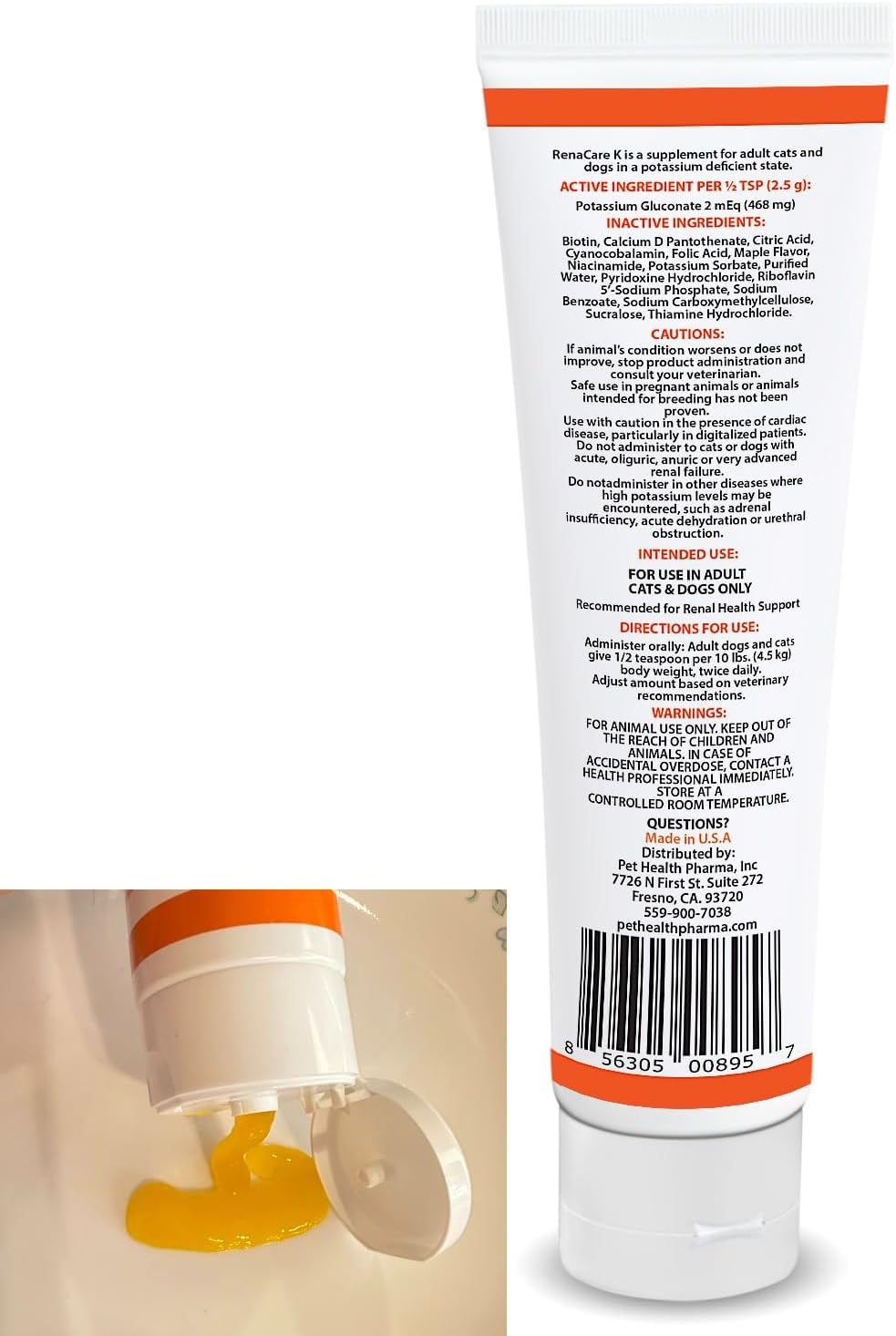 Renal K Potassium Supplement Gel for Dogs and Cats - Maple Flavor - 5 oz - Made in USA