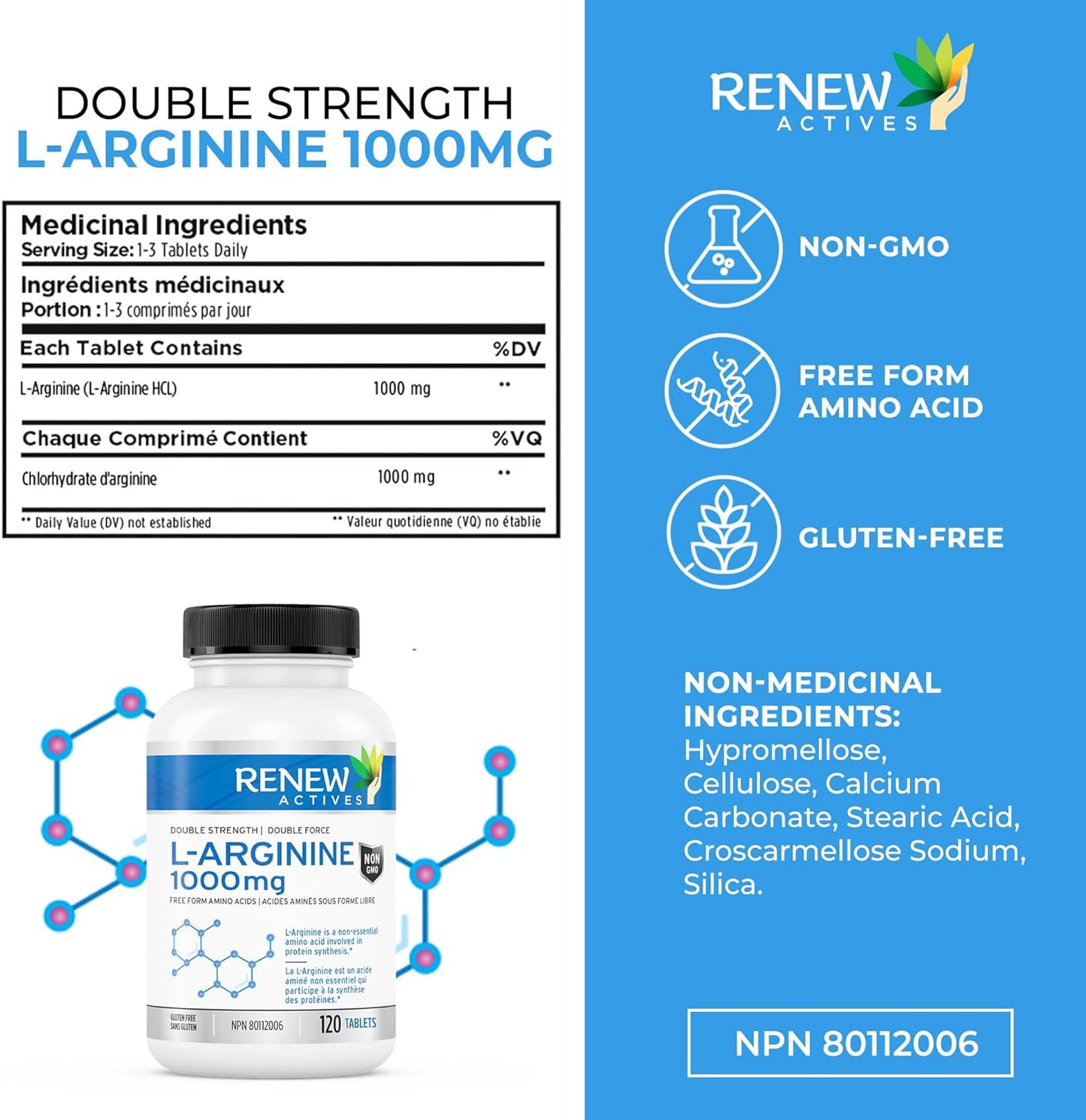 Renew Actives L-Arginine Supplement: Enhance Strength, Endurance, and Muscle Function - 120 Tablets