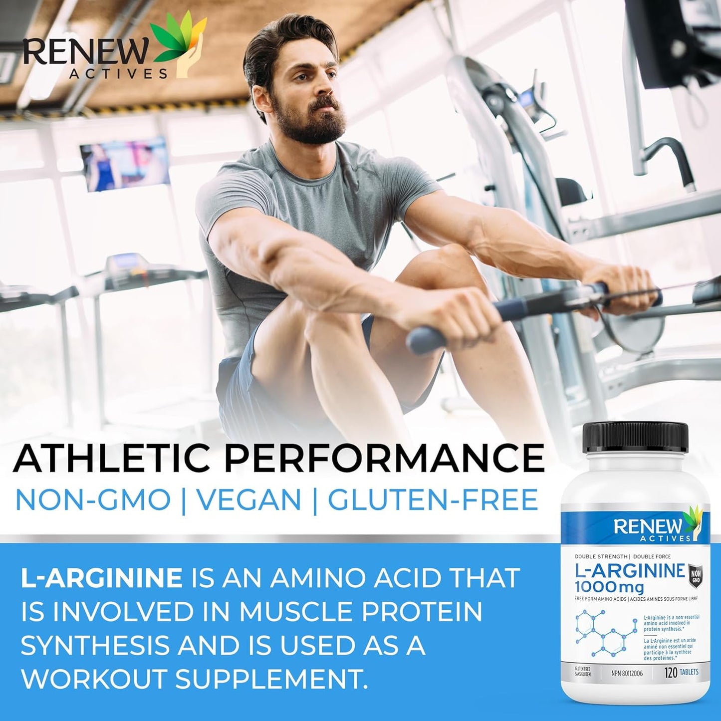 Renew Actives L-Arginine Supplement: Enhance Strength, Endurance, and Muscle Function - 120 Tablets