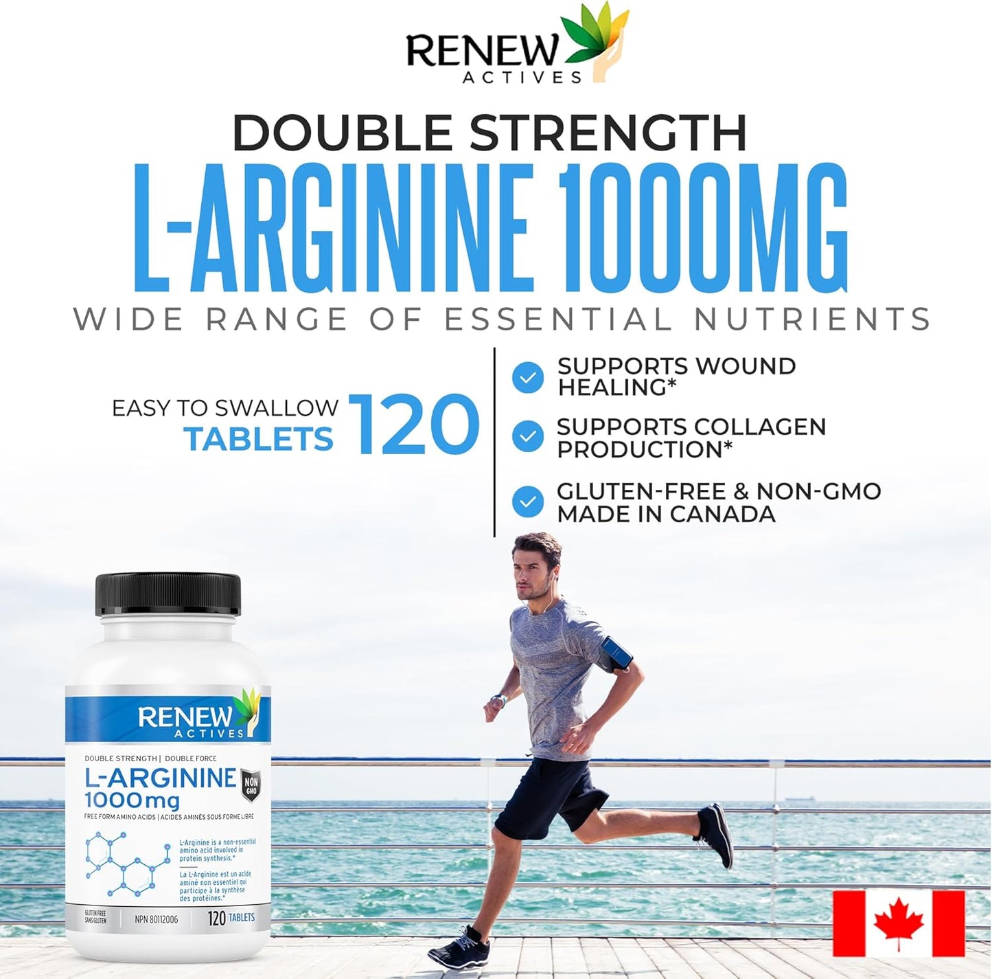 Renew Actives L-Arginine Supplement: Enhance Strength, Endurance, and Muscle Function - 120 Tablets