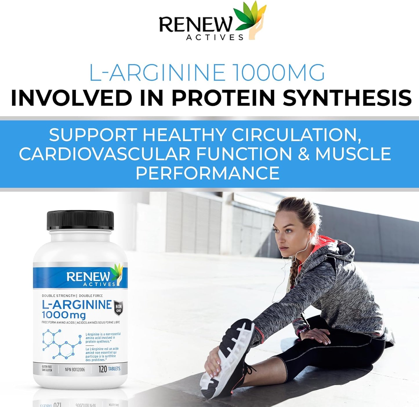 Renew Actives L-Arginine Supplement: Enhance Strength, Endurance, and Muscle Function - 120 Tablets