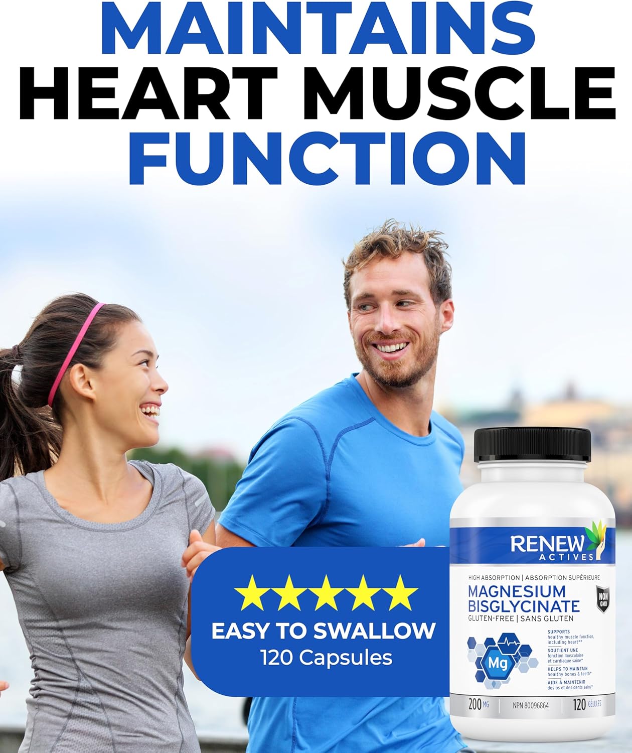 Renew Actives Magnesium Glycinate Supplement: 200 mg Pure Magnesium Bisglycinate Capsules for Relaxation, Sleep, Muscles, Bones, Energy - Electrolyte Balance & Overall Health Support