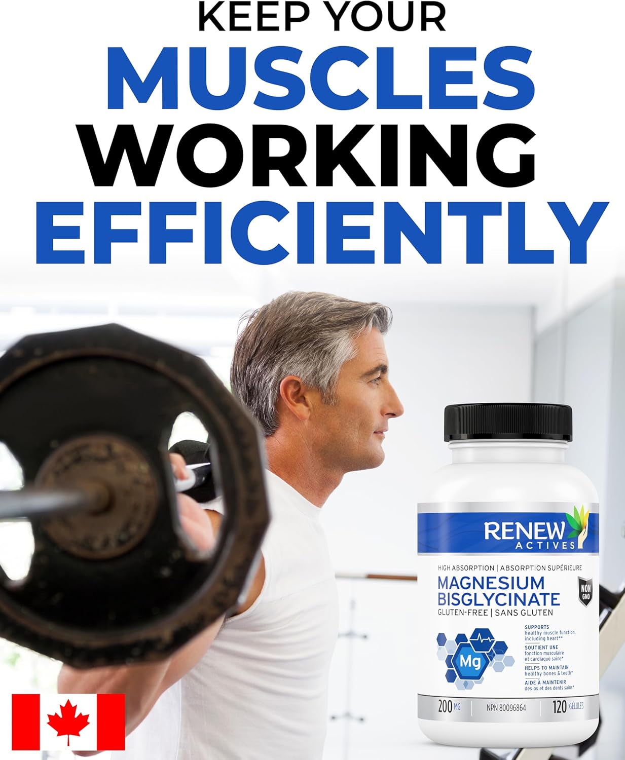 Renew Actives Magnesium Glycinate Supplement: 200 mg Pure Magnesium Bisglycinate Capsules for Relaxation, Sleep, Muscles, Bones, Energy - Electrolyte Balance & Overall Health Support