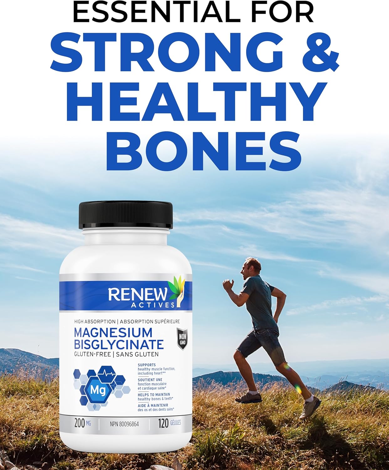 Renew Actives Magnesium Glycinate Supplement: 200 mg Pure Magnesium Bisglycinate Capsules for Relaxation, Sleep, Muscles, Bones, Energy - Electrolyte Balance & Overall Health Support