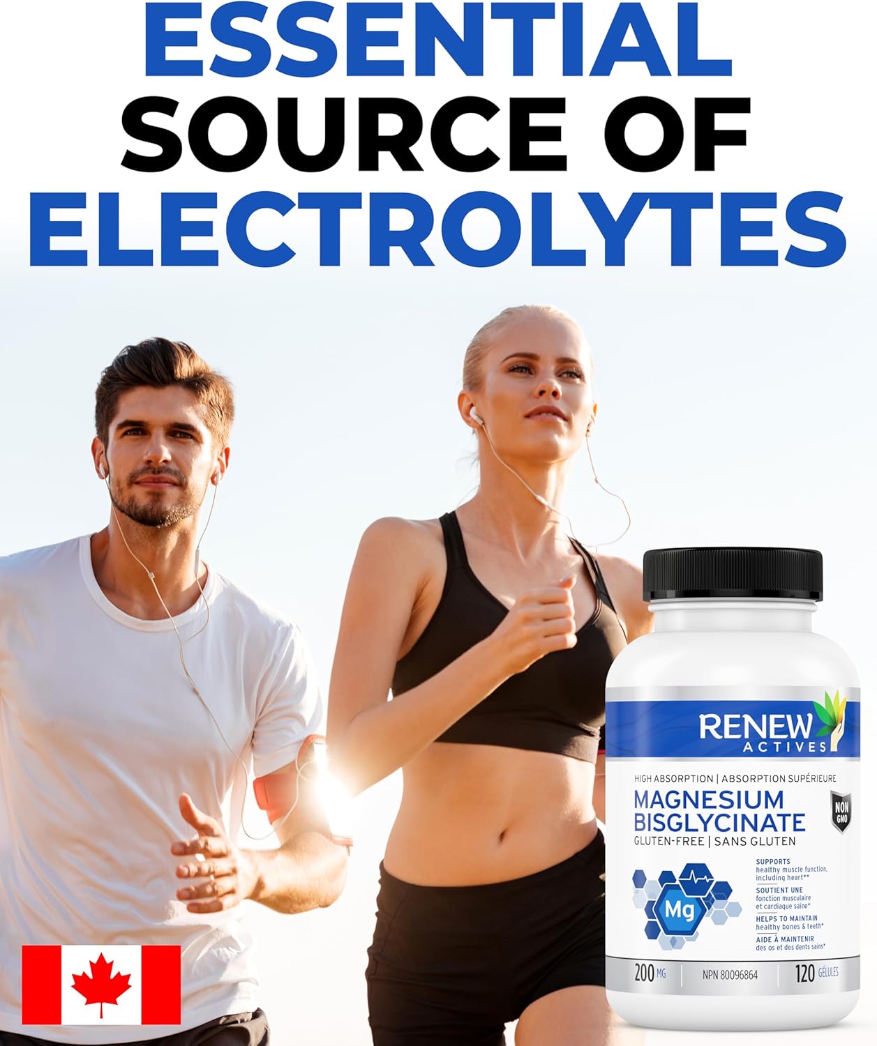 Renew Actives Magnesium Glycinate Supplement: 200 mg Pure Magnesium Bisglycinate Capsules for Relaxation, Sleep, Muscles, Bones, Energy - Electrolyte Balance & Overall Health Support