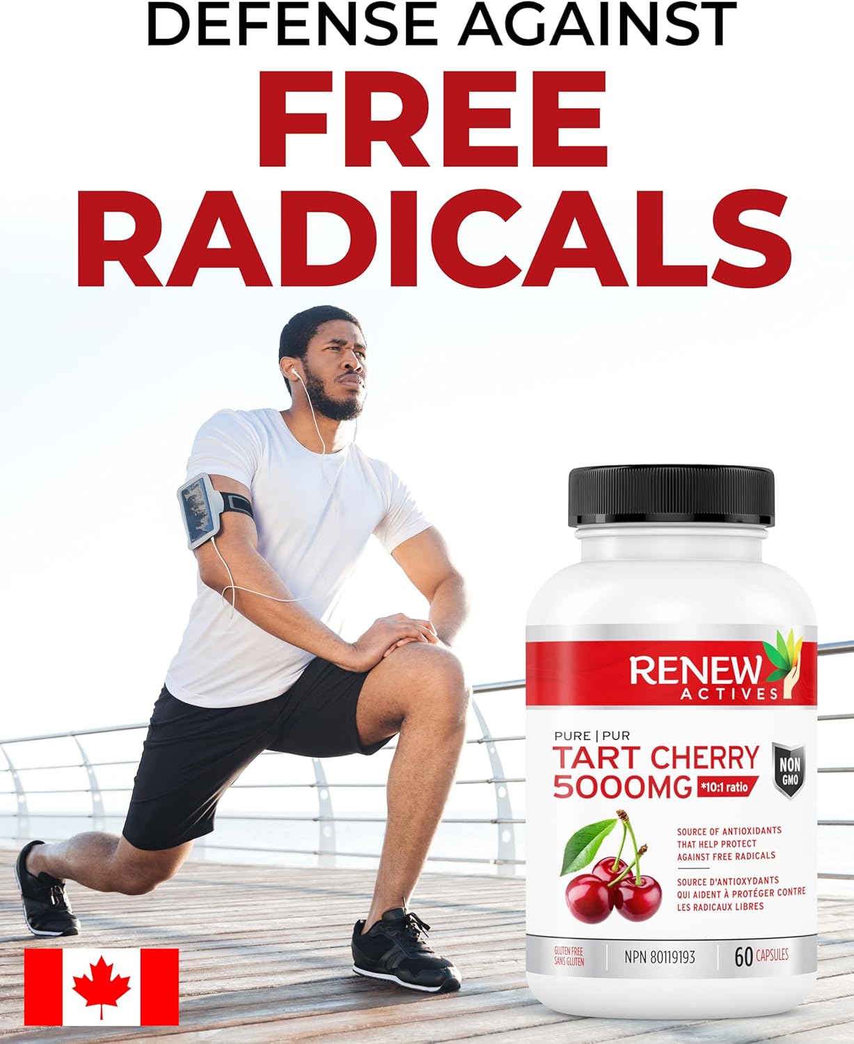 Renew Actives Tart Cherry Extract Capsules - 10,000mg per Serving - Antioxidant for Wellness - 60 Capsules - Made in Canada