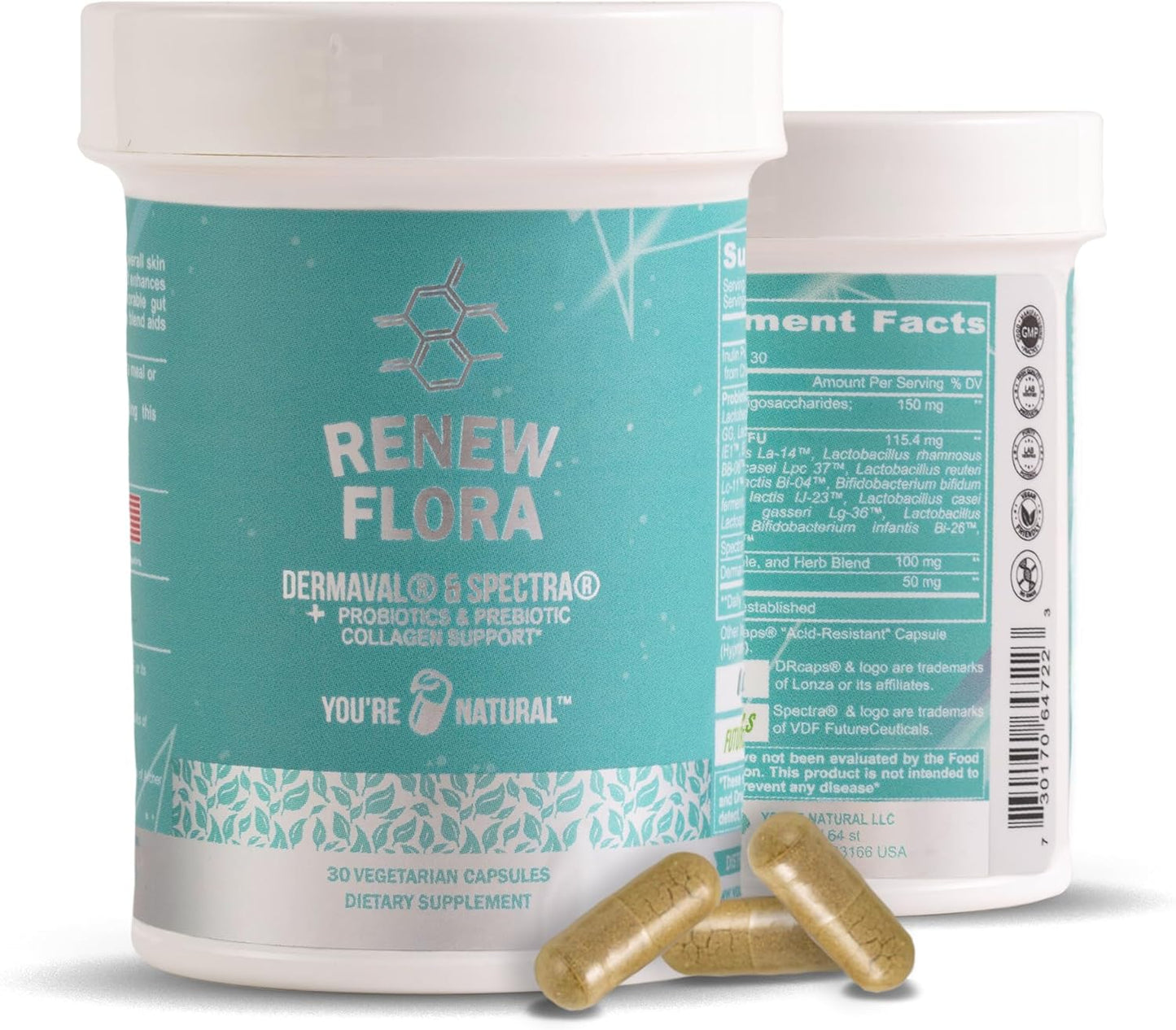 Renew Flora Advanced Collagen & Skin Support with Antioxidants, Digestive Enzymes, and Probiotics - 30 Day Supply