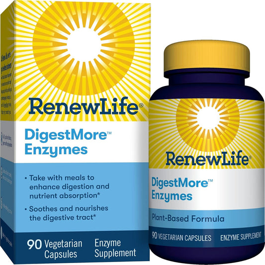 Renew Life DigestMore Enzyme Formula with L-Glutamine for Men & Women - Supports Digestion of Plant-Based Foods, 90 Vegetarian Capsules