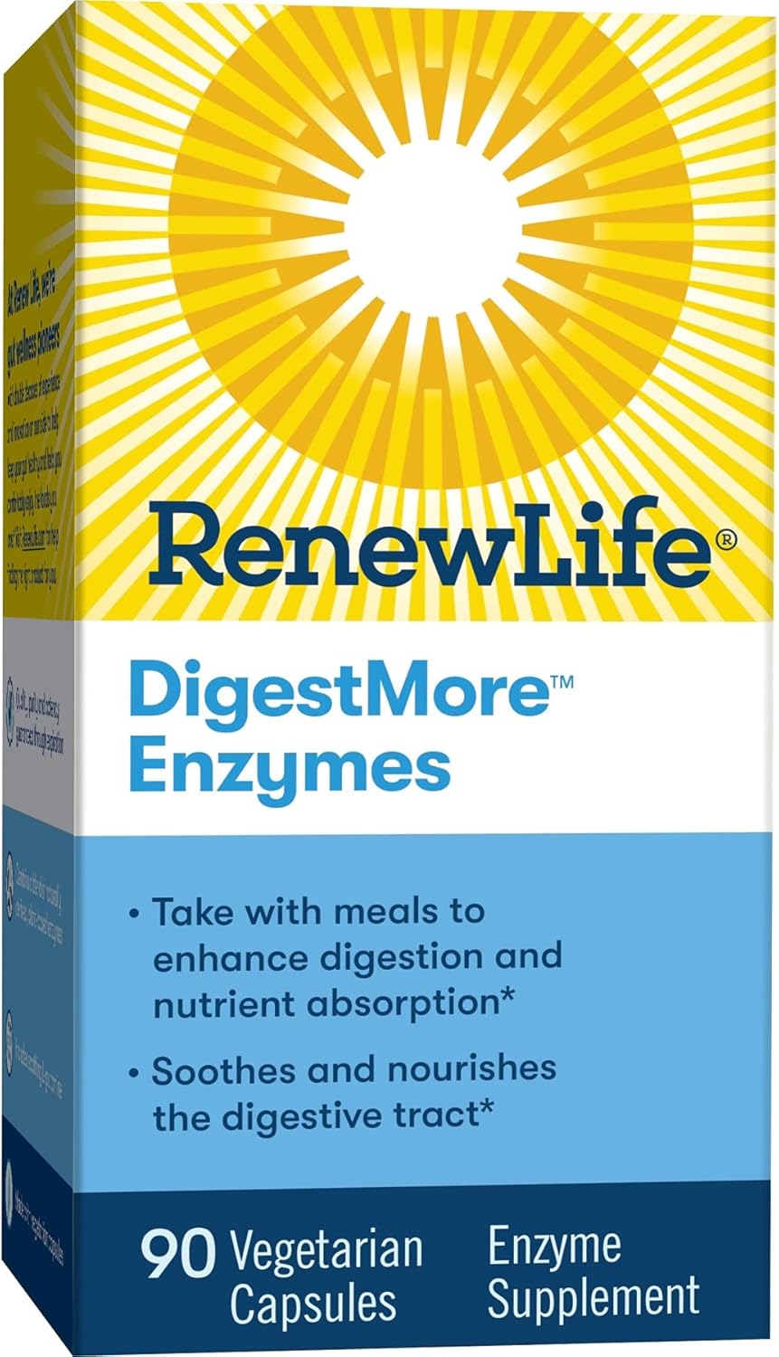 Renew Life DigestMore Enzyme Formula with L-Glutamine for Men & Women - Supports Digestion of Plant-Based Foods, 90 Vegetarian Capsules