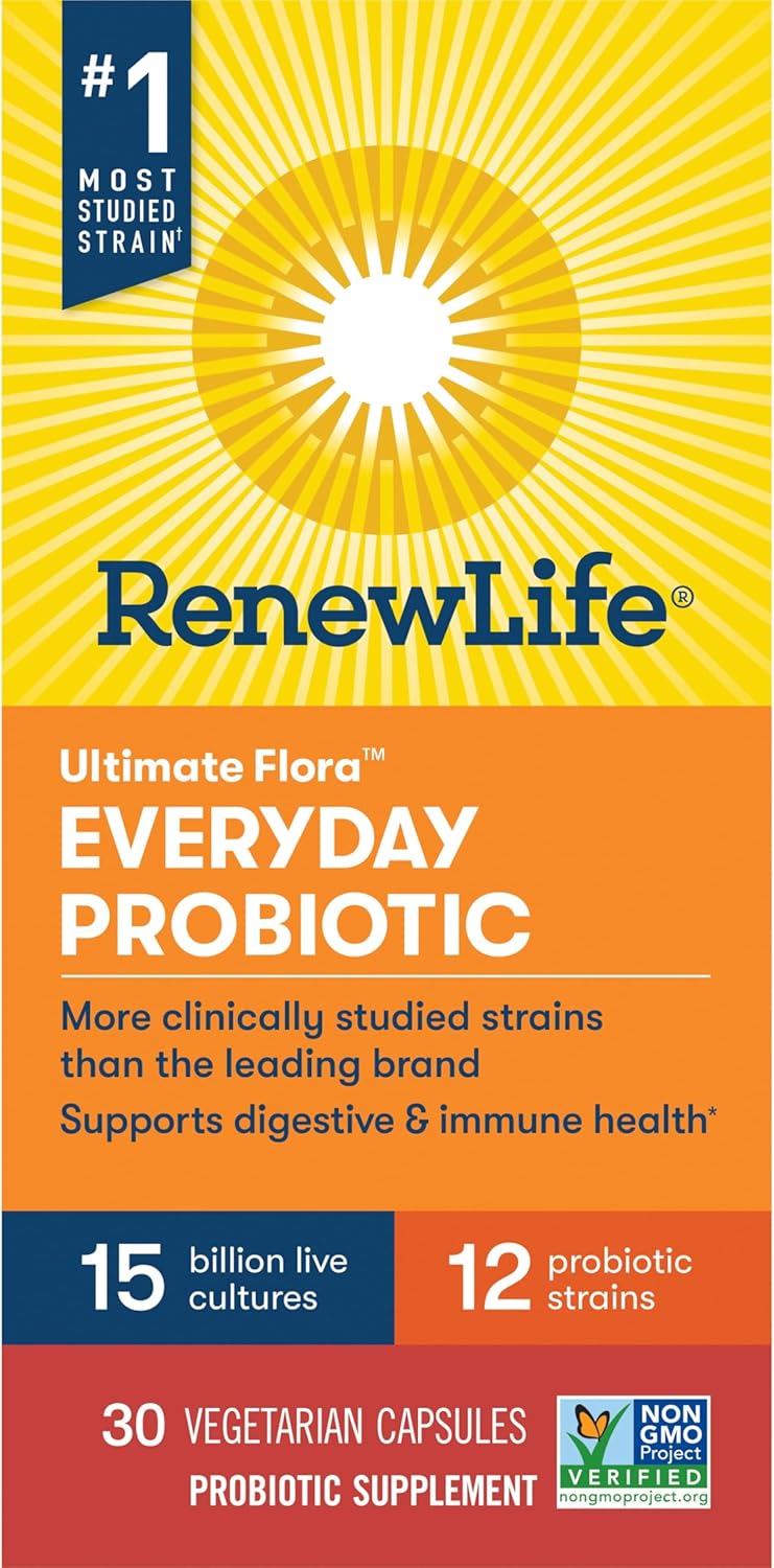 Renew Life Everyday Probiotic Capsules for Urinary, Digestive, and Immune Health - 30 Count, 15 Billion CFU, L. Rhamnosus GG, Dairy, Soy, Gluten-Free